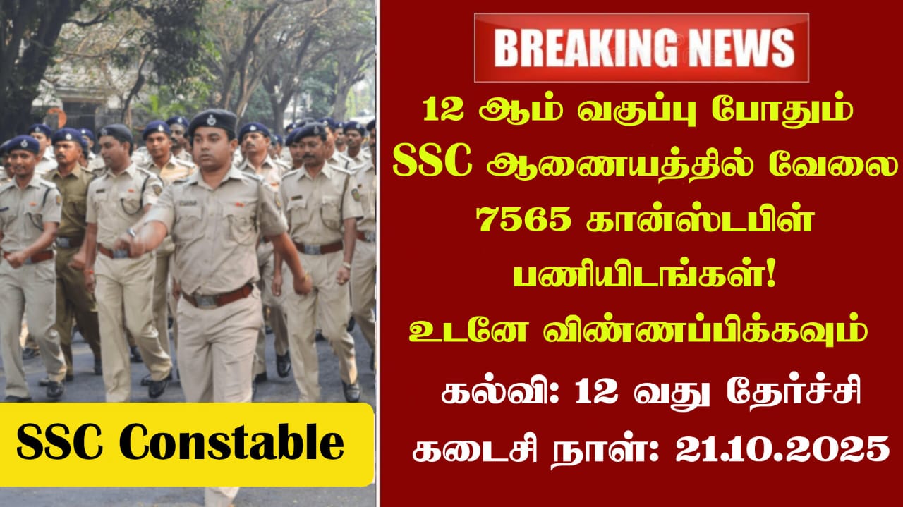 SSC Recruitment 2025: 12 ஆம் வகுப்பு போதும் SSC ஆணையத்தில் வேலை - 7565 கான்ஸ்டபிள் பணியிடங்கள்!